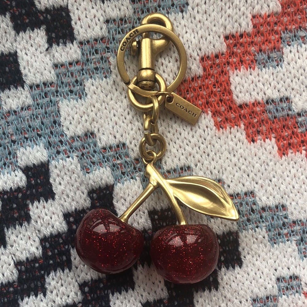 Coach Gold-Tone Cherry Keychain with Red Glitter Cherries